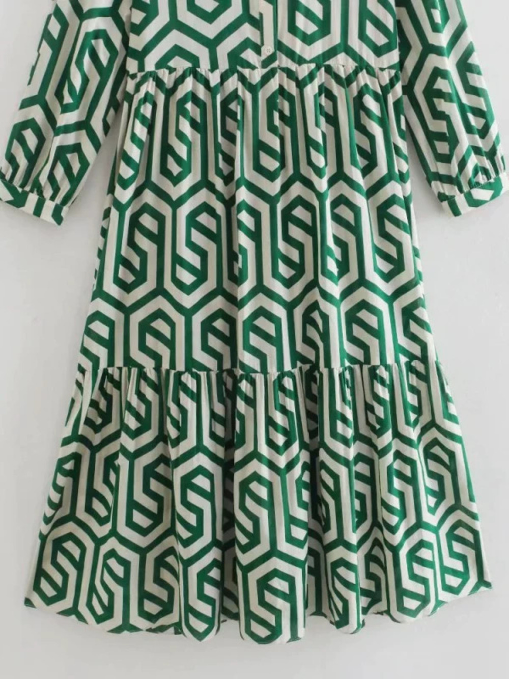 Womens Green Geometric Print Long Sleeve Dress